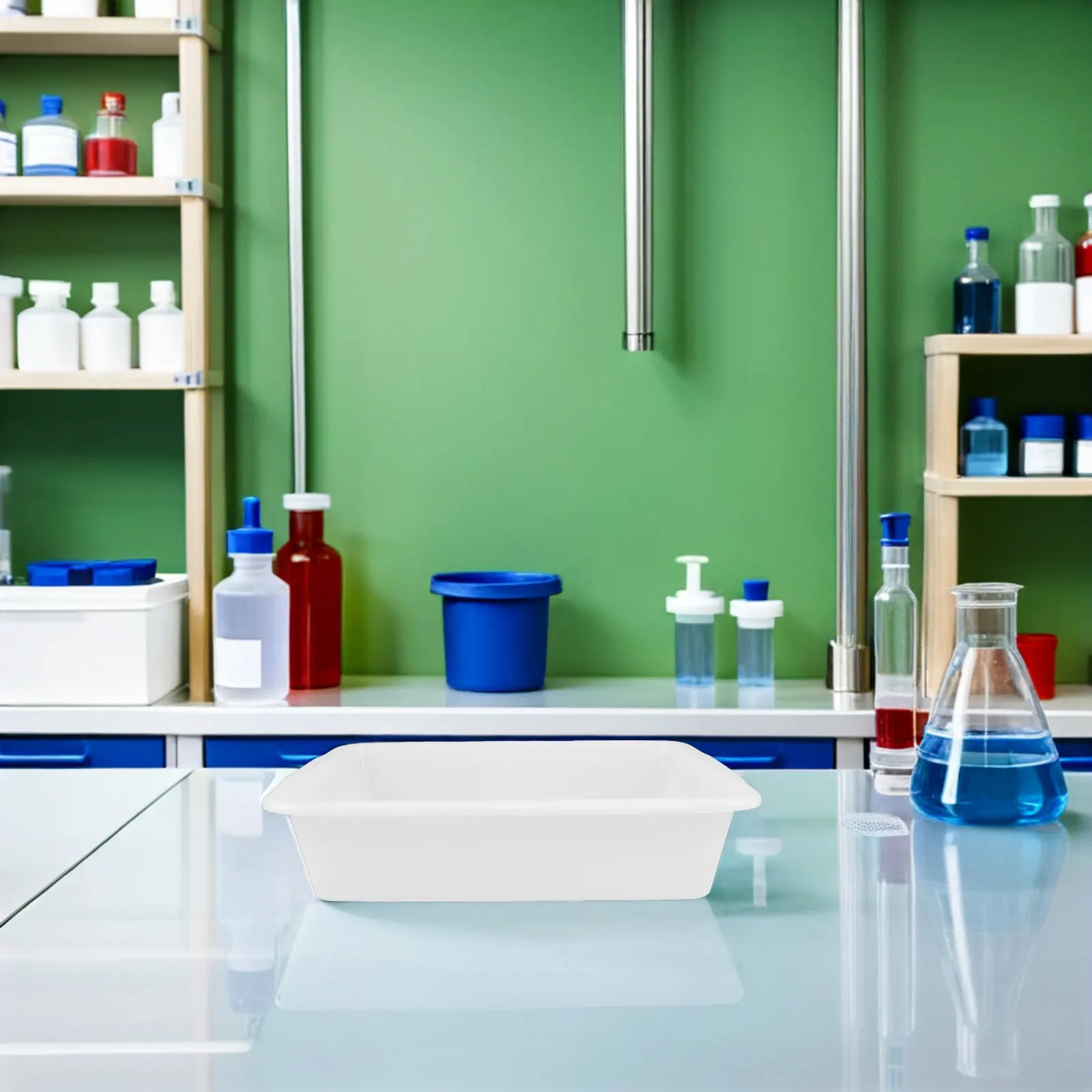 2Pcs Lab Containment Tray Leakproof Plastic High Sided Chemical Reagent Tray for Classroom Science Experiment Sample Prep and