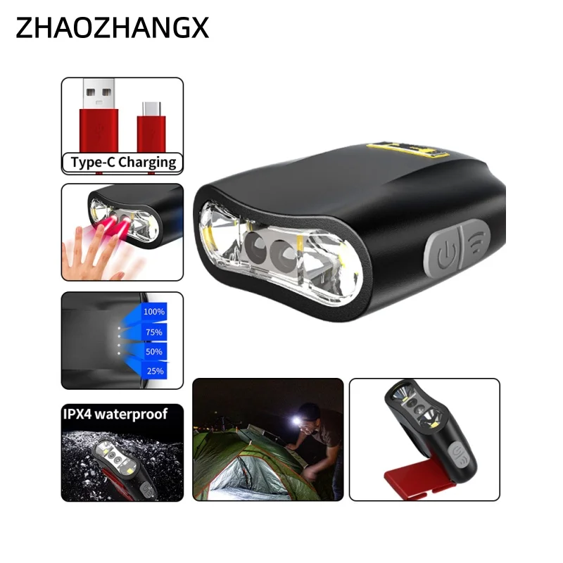 LED Induction Hat Clip Lamp USB Charging Portable Multi-functional Outdoor Inspection Lighting Work Headlamp
