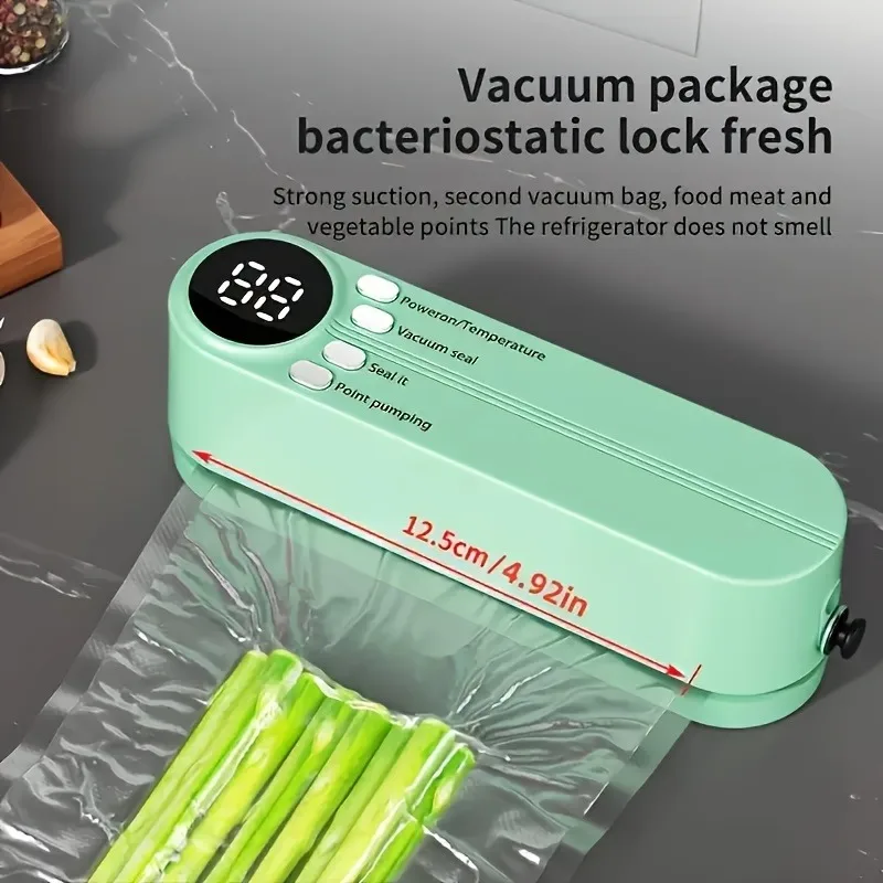Compact USB vacuum sealing machine set with digital display screen, suitable for food preservation, snacks, meat and vegetables