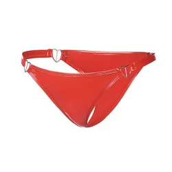 Women's Red PVC Lingerie Booty Shorts Wet Look Patent Leather Low Waist Hot Pants for Rave Party Clubwear