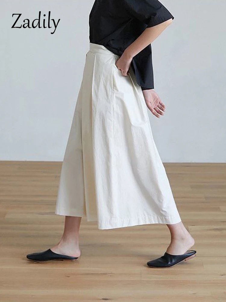 2023 Summer Office Lady High Waist Mid-Calf Woman Pleated Skirt Korea Style Loose Skirt Work Ladies A-Line Skirts