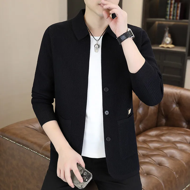 

Men's Knitted Cardigan Sweater Spring Autumn New Sle Casual Trendy Button up Coat Warm Breathable Fine Gauge Polyester Blend
