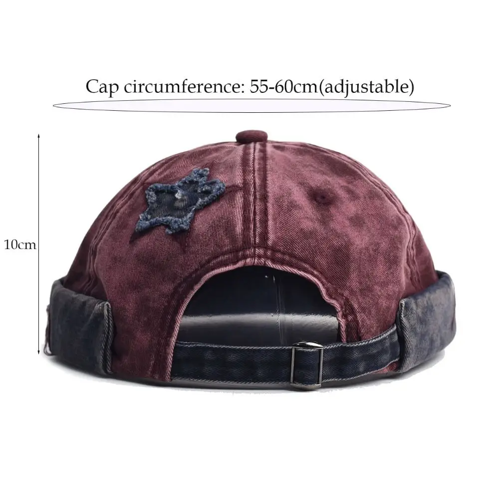 Casual Retro Docker Cap Washed Color without Visor Hip Hop Hat Adjustable Star Splicing Brimless Caps Unsiex