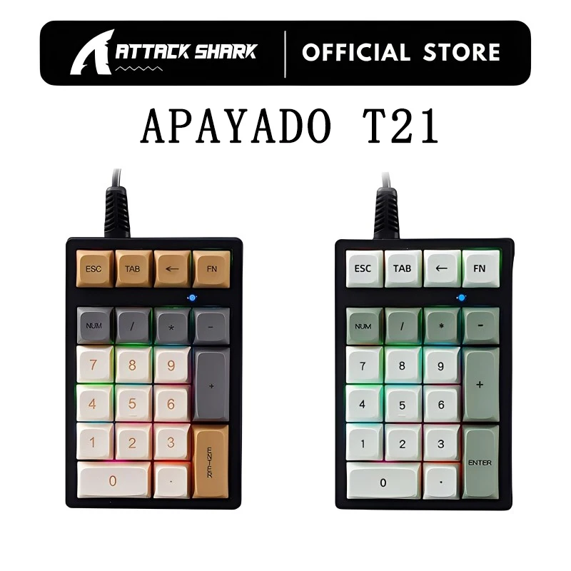 APAYADO T21 Mini Number Keyboard 21 Keys Wired Mechanical Number Keyboard Multi Color Lights for Treasury/Accounting/Finance
