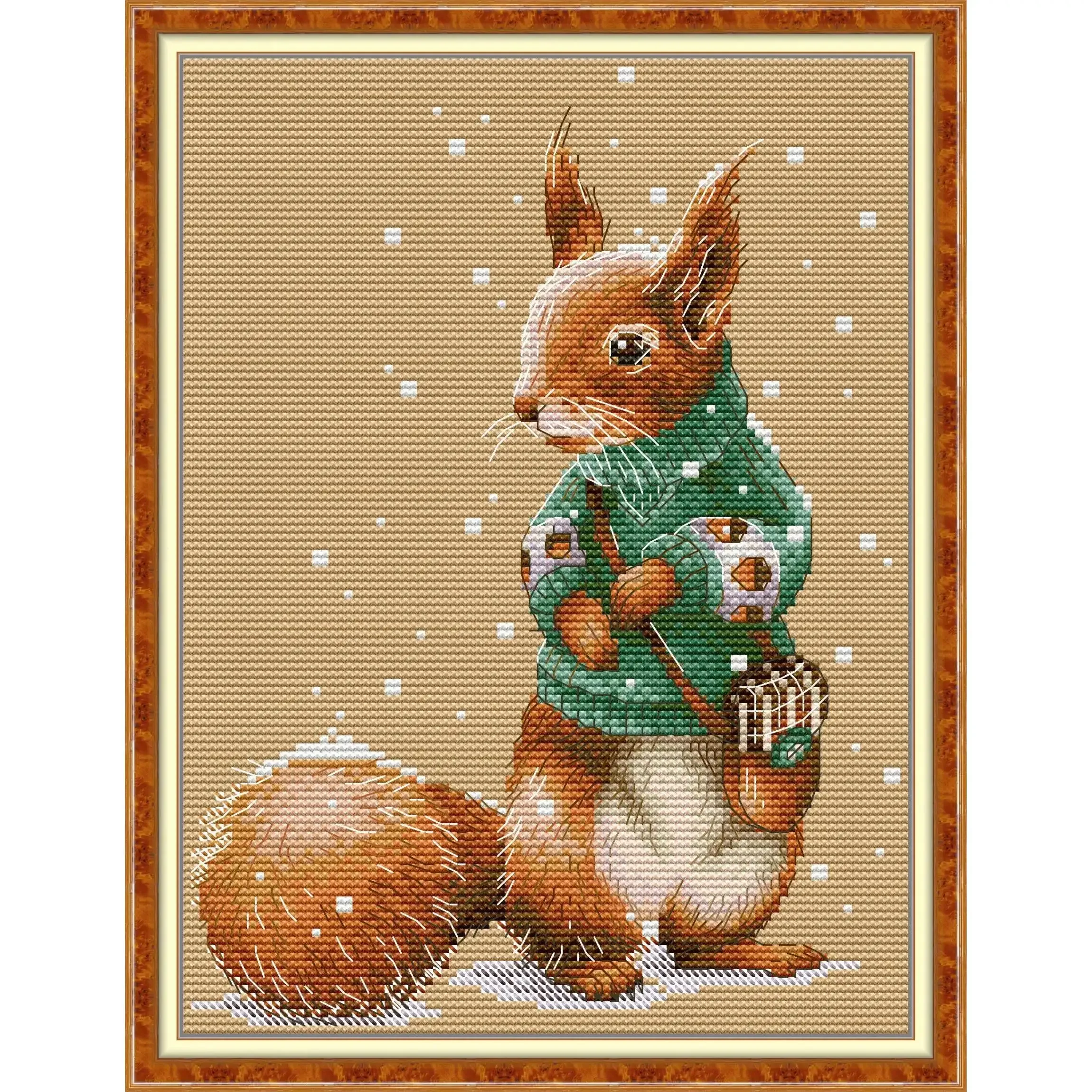 

Joy Sunday-Pre-printed Cross Stitch Kit, DIY Easy Pattern, Aida 14/11CT, Stamped Fabric Embroidery Set, Winter - Squirrel