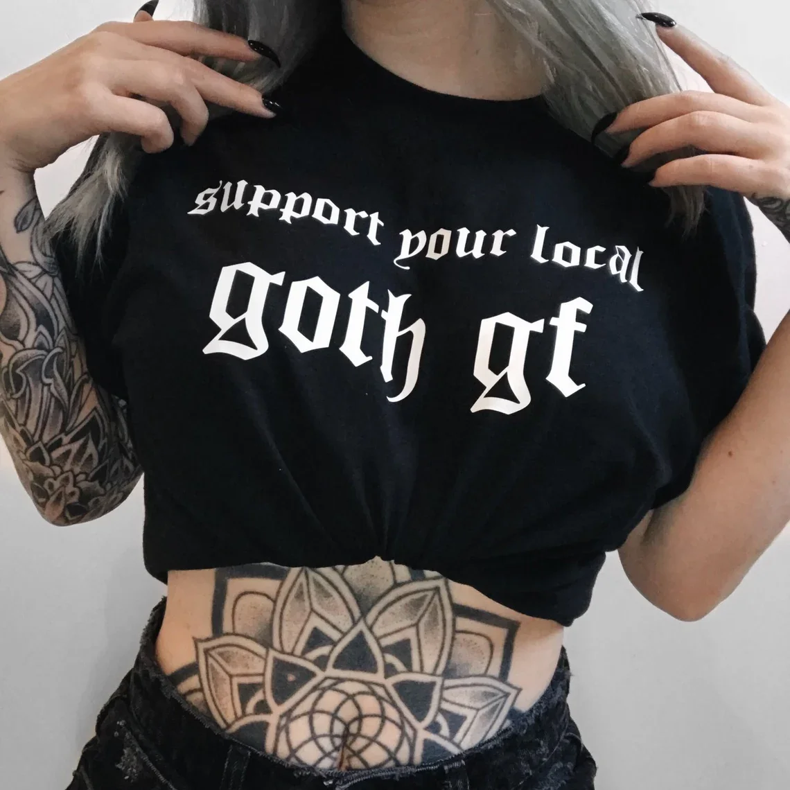 Sugarbaby Support Your Local Goth GF Funny Graphic T-Shirt Cotton t shirt Tumblr Grunge Emo Aesthetic t shirts Drop Shipping