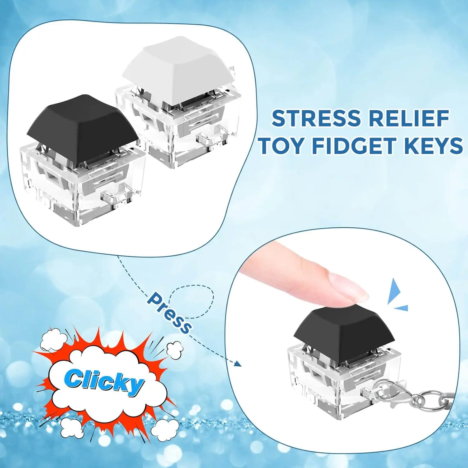 Keyboard Fidget Toys, Keyboard Fidget Keychain Decompression Toys Keyjcap Clicker Fidget Toy Stress Relief Fingertip Gadget