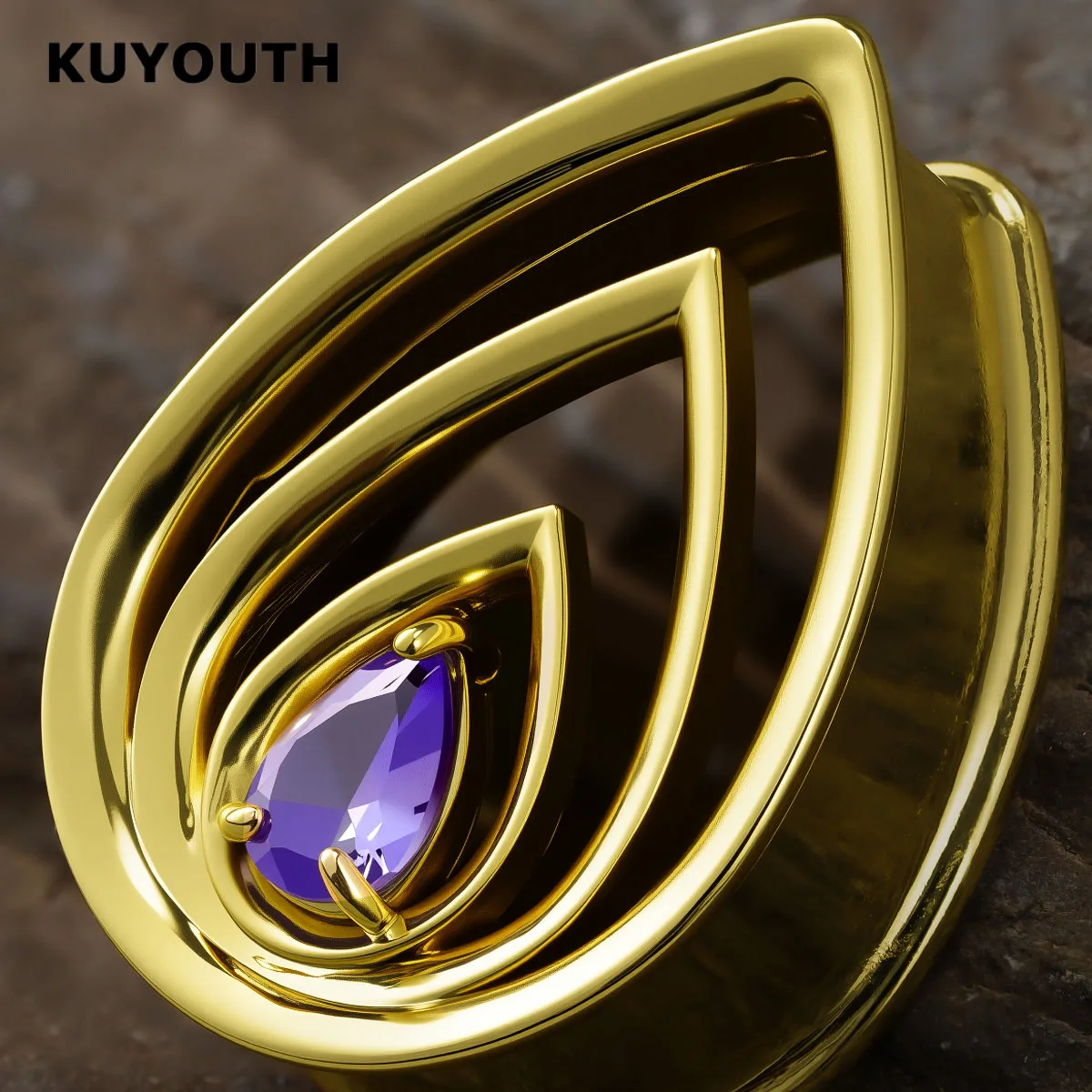 KUYOUTH 2 Stück blaue Zirkon-Ohrstecker, geschichtete tropfenförmige Dehner, Piercing-Schmuck – Detail 8