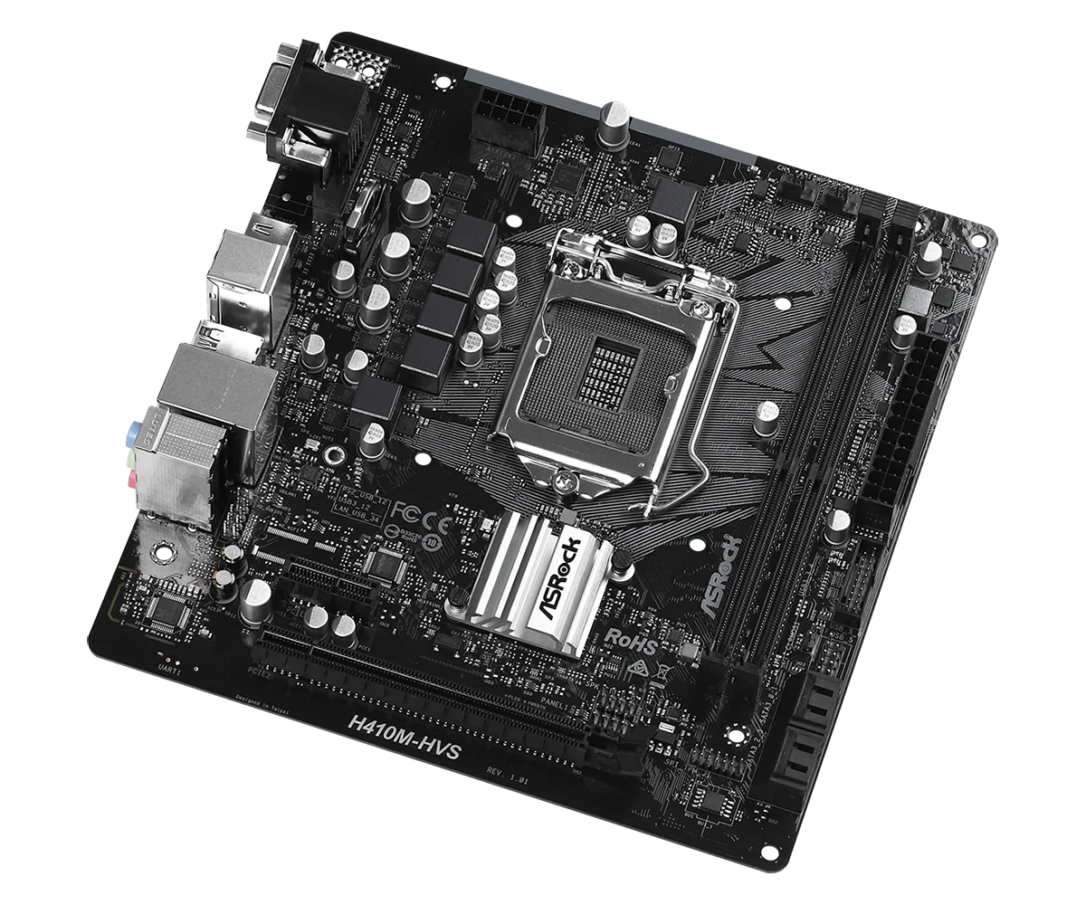 Asrock H410M-HVS เมนบอร์ด LGA 1200 Intel H410 2×DDR4 PCI-E 3.0 Micro ATX รองรับ 10th Gen Core i5-10400F i9-10900F cpu