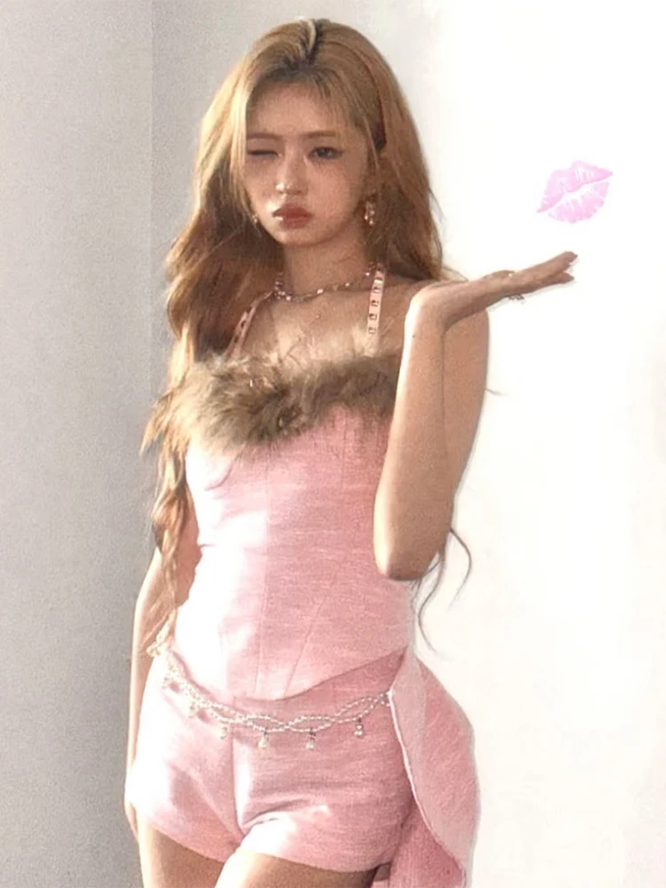 Sisterlinda-Camiseta sin mangas Hipster peluda para mujer, camiseta sin mangas con remaches y cuello Halter, sin espalda, para fiesta de medianoche, Club, Festival de Música