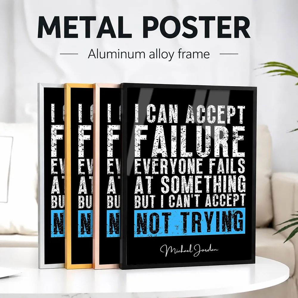 Michael Jordan Accept Failure Quote Framed Metal Print Personalized Photo Typography Style Wall Art For Classroom Fitness Gift
