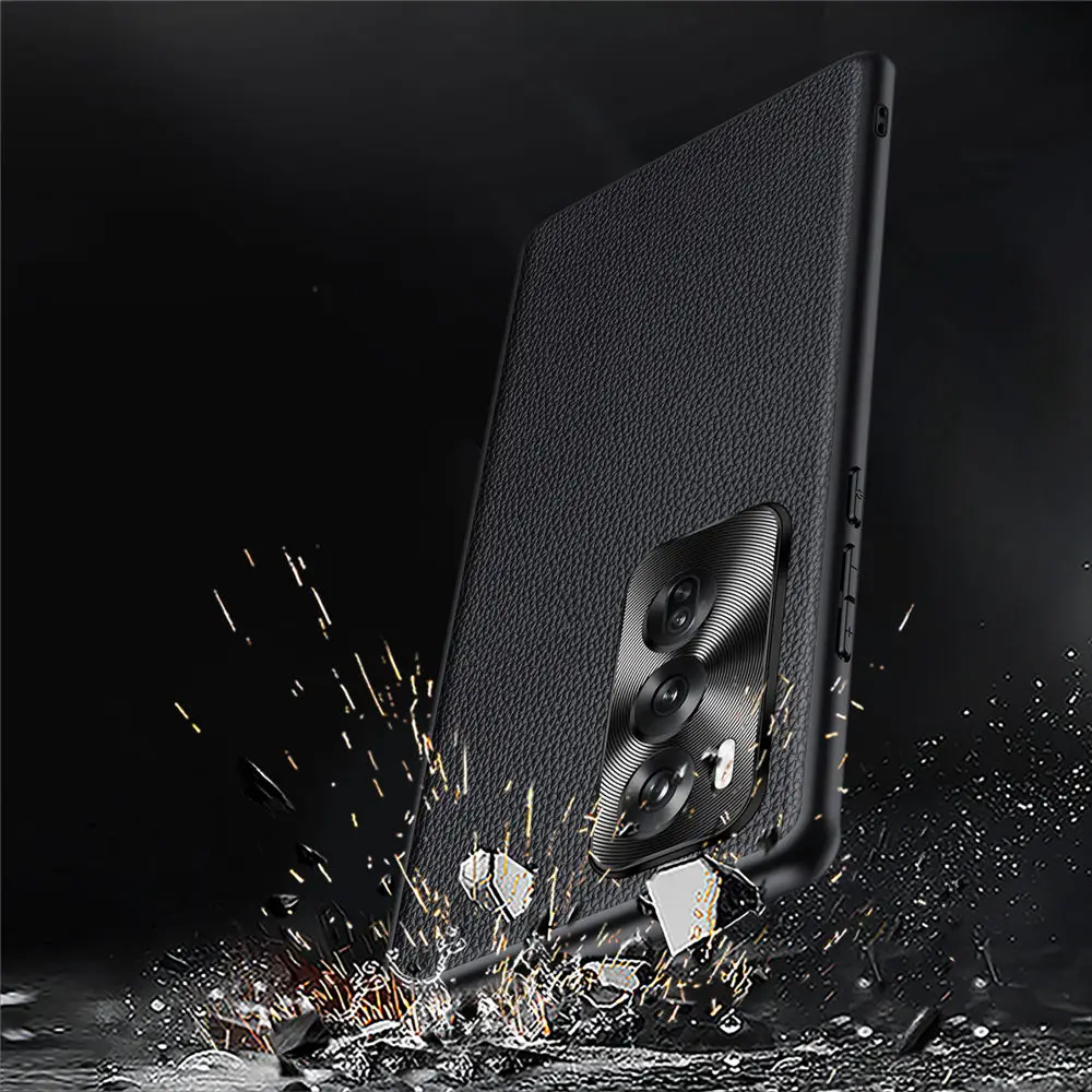 Genuine Leather Slim Case for OPPO Reno12 Pro/Reno12 Metal Ring Business Back Cover