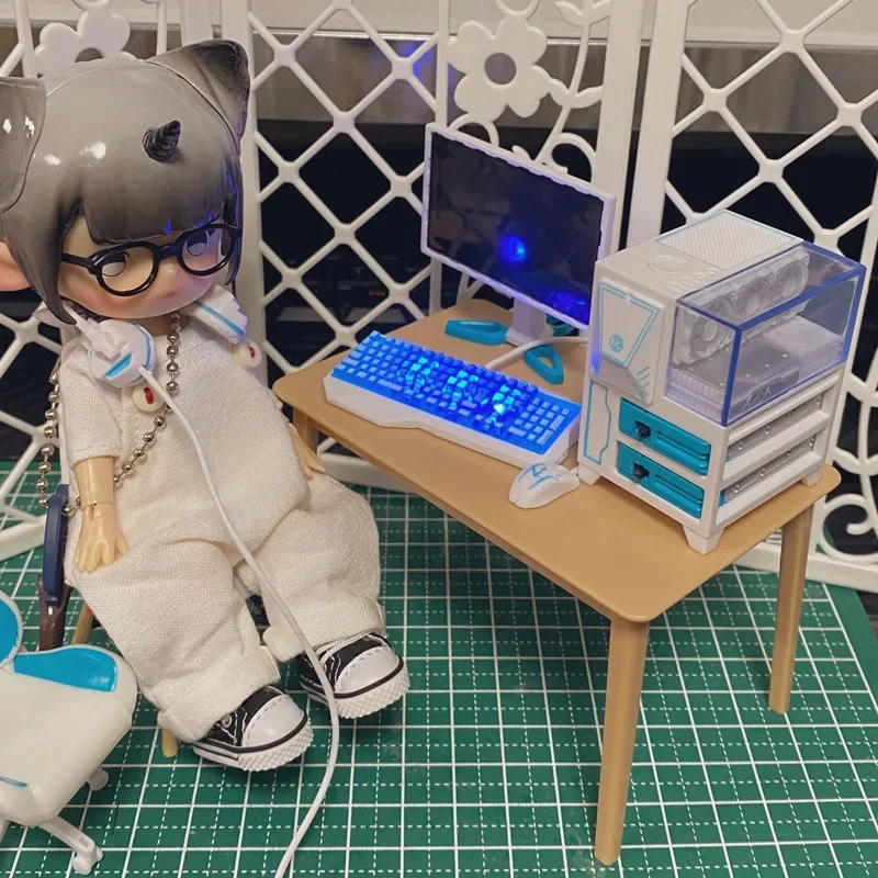 Original TOYS SPIRITS Kawaii Gashapon Figure Anime Miniature Light Computer E-sports Scene Headset Cute Doll Decor view 2