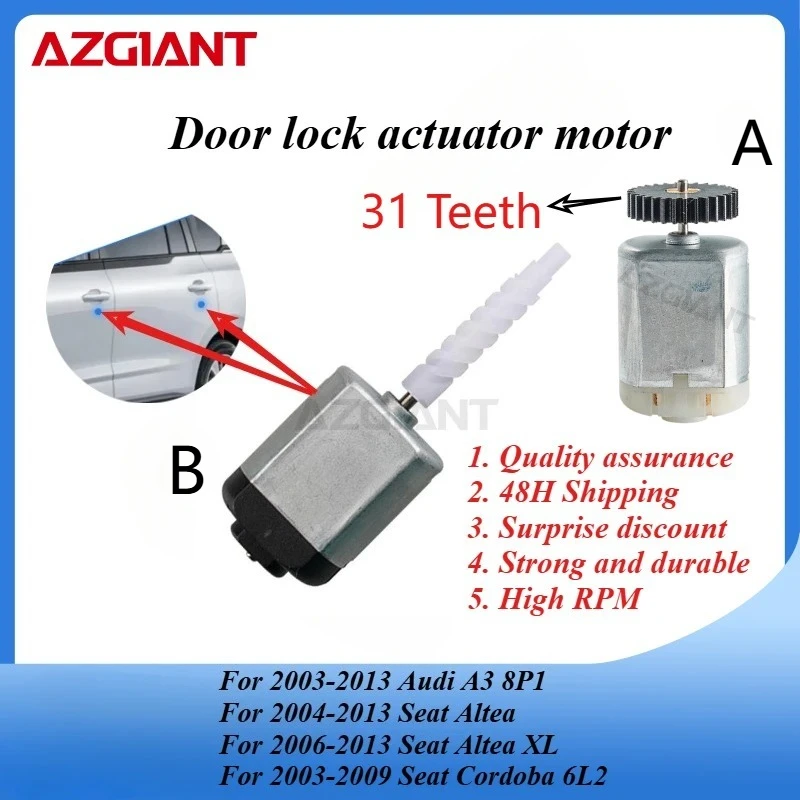 

AZGIANT Car door lock motor for Audi A3 8P1 2003-2013/Seat Altea 2004-2013/Cordoba 6L2 2003-2009/Skoda Fabia I 1999-2007 Parts