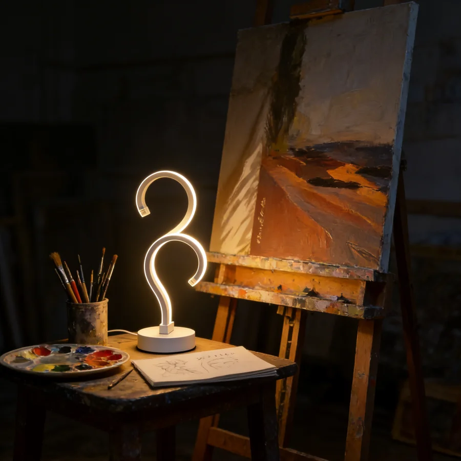 

1PC Creative Double Question Mark Elegant White Desktop Lamp, USB Power Supply - Three Color Lighting, Suitable for Bedroom and
