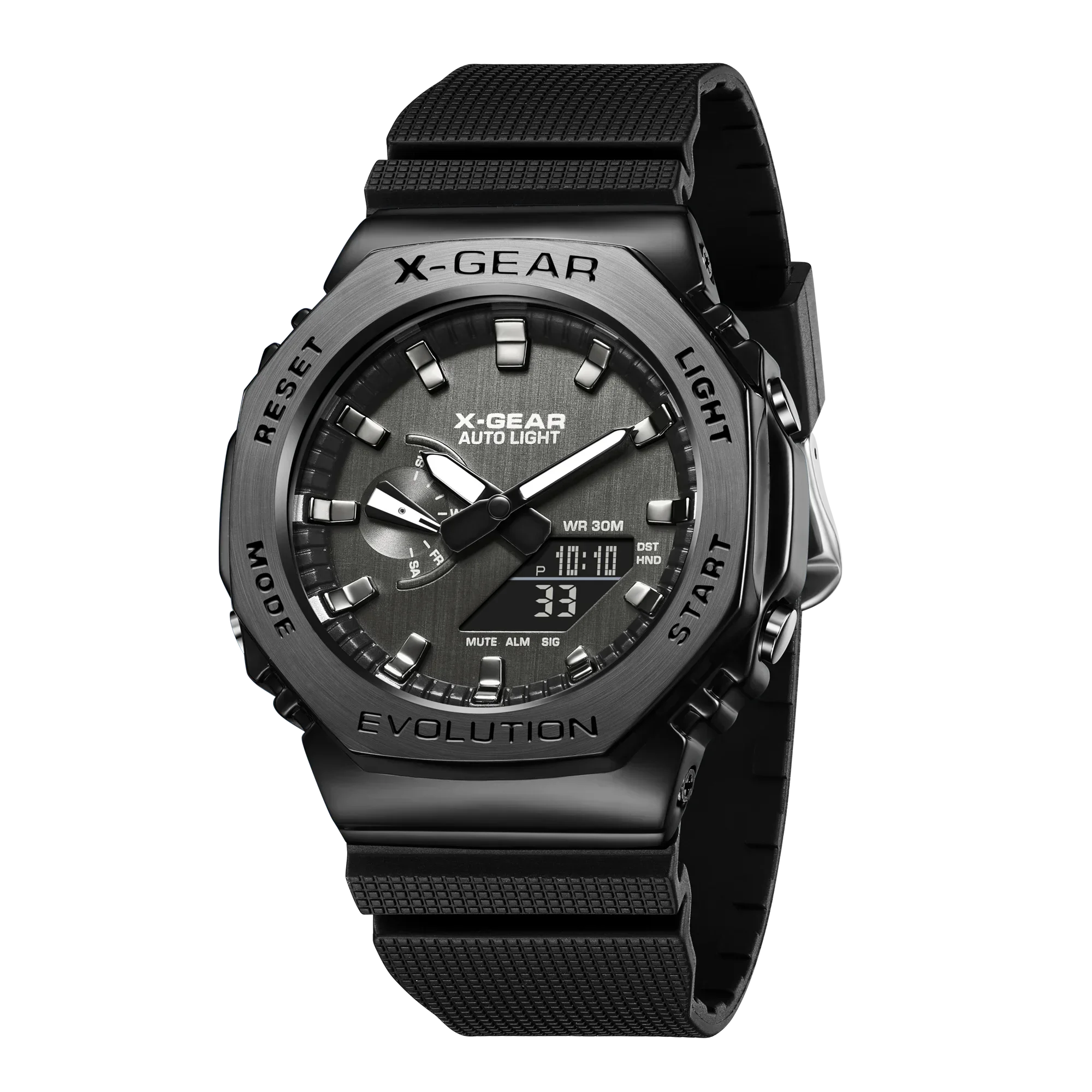 

2100 Sport Digital Electronic Unisex Watch Alloy Dial LED Dual Display World Time Fully Functional Rubber Strap Oak Series