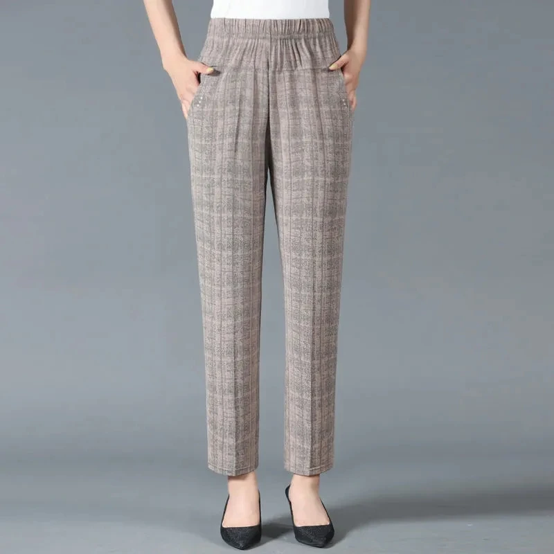 Striped High Waist Pencil Pants Casual Straight Trousers Vintage Womens Pantalones Spring Fall  Basic Mom Spodnie 2023 New