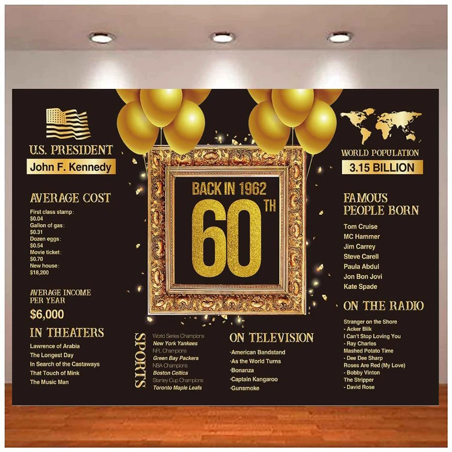 Photography Backdrop Happy 60th Birthday Banner 60 Year Old Photo Background Decor For Women Men Black And Gold Party Supplies