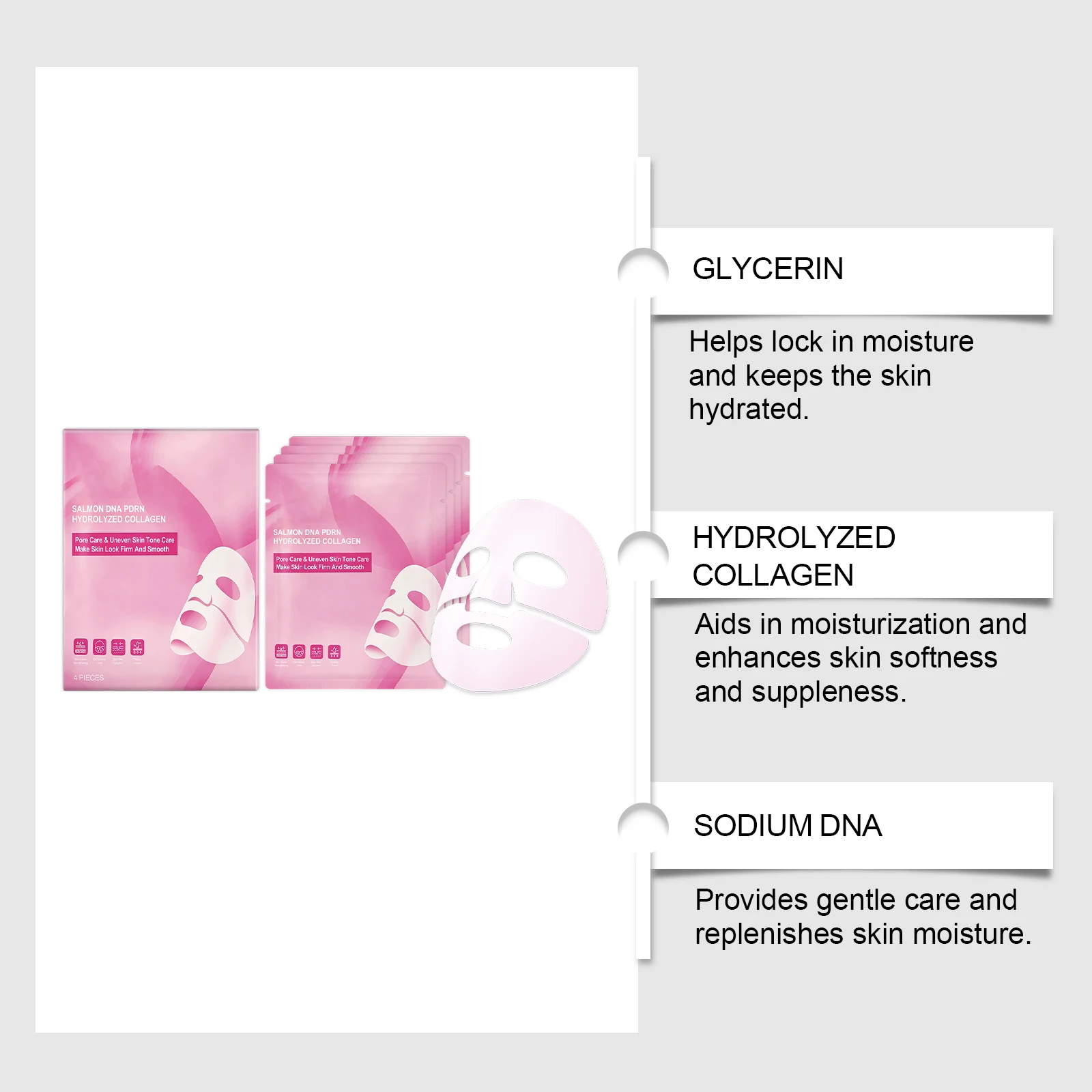 Lachs-PDRN-Kollagen-Gesichtsmaske Koreanische Hautpflege-Gelmaske für langanhaltende Hydratation, Straffung, glatte Haut und Verbesserung der Gesichts-Elastizität – Detail 4