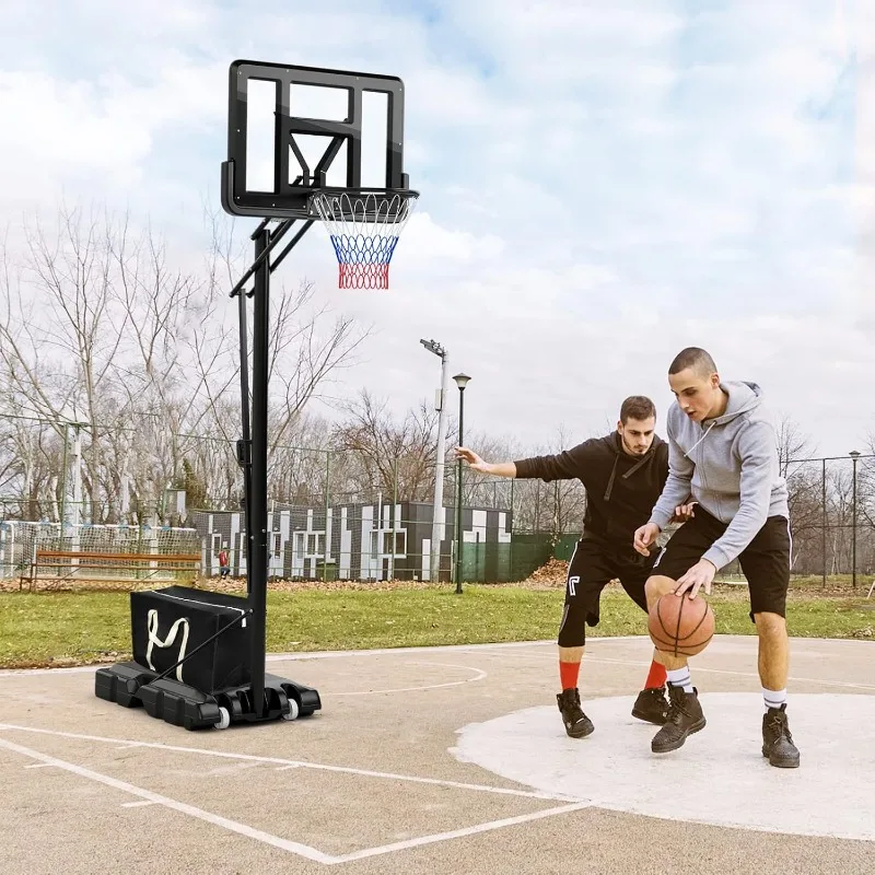 Goplus แบบพกพาปรับห่วงบาสเกตบอลกลางแจ้ง,เป้าหมายบาสเกตบอล 10FT W/44 ''Shatterproof Backboard,ฐานเติม,ฟรีน้ําหนักกระเป๋า