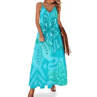 Polynesian Ocean Turqoise Jungle Print Sleeveless Dress Cocktail of dresses sensual sexy dress for women Dress