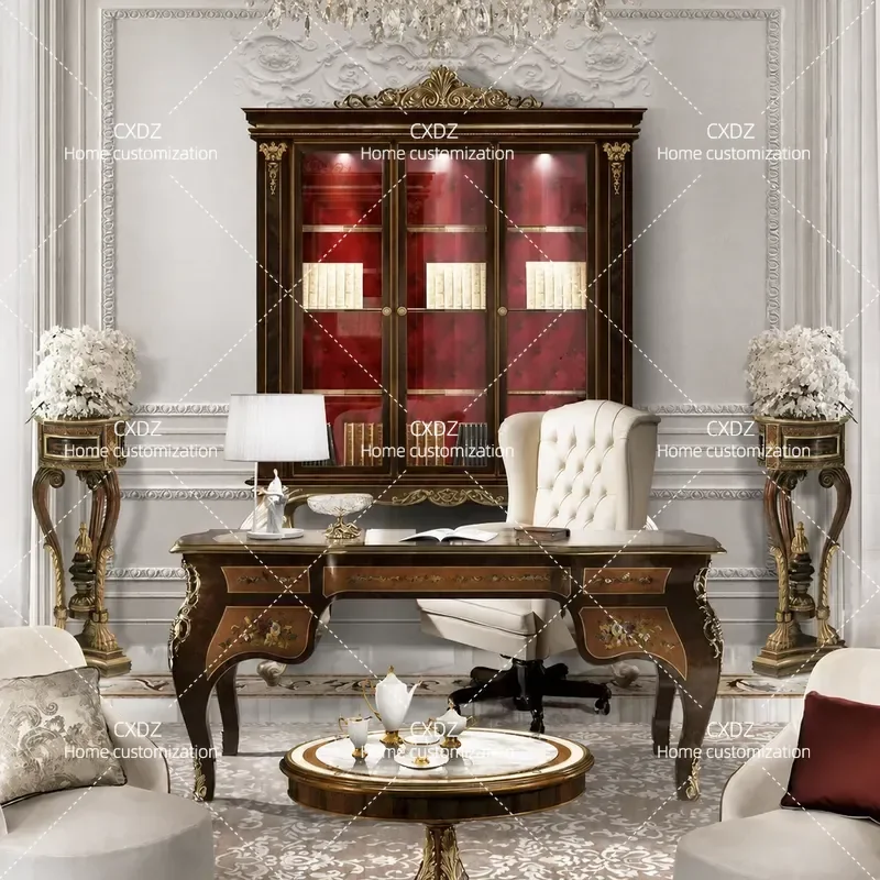 French villa painted office tables and chairs luxury shell writing desk European solid wood desk computer table furniture