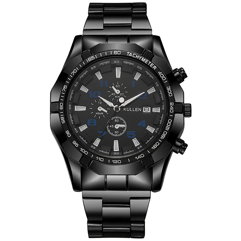 비즈니스 패션 세 개의 눈을 가진 혼합 스케일 다이얼 쿼츠 스틸 스트랩 시계