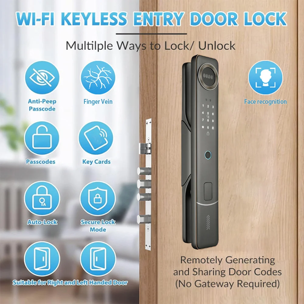 Glomarket Biometric Fingerprint App Video 3d Face Recognition Finger Smart Door Lock Wifi for Aluminum Door Lock With Camera