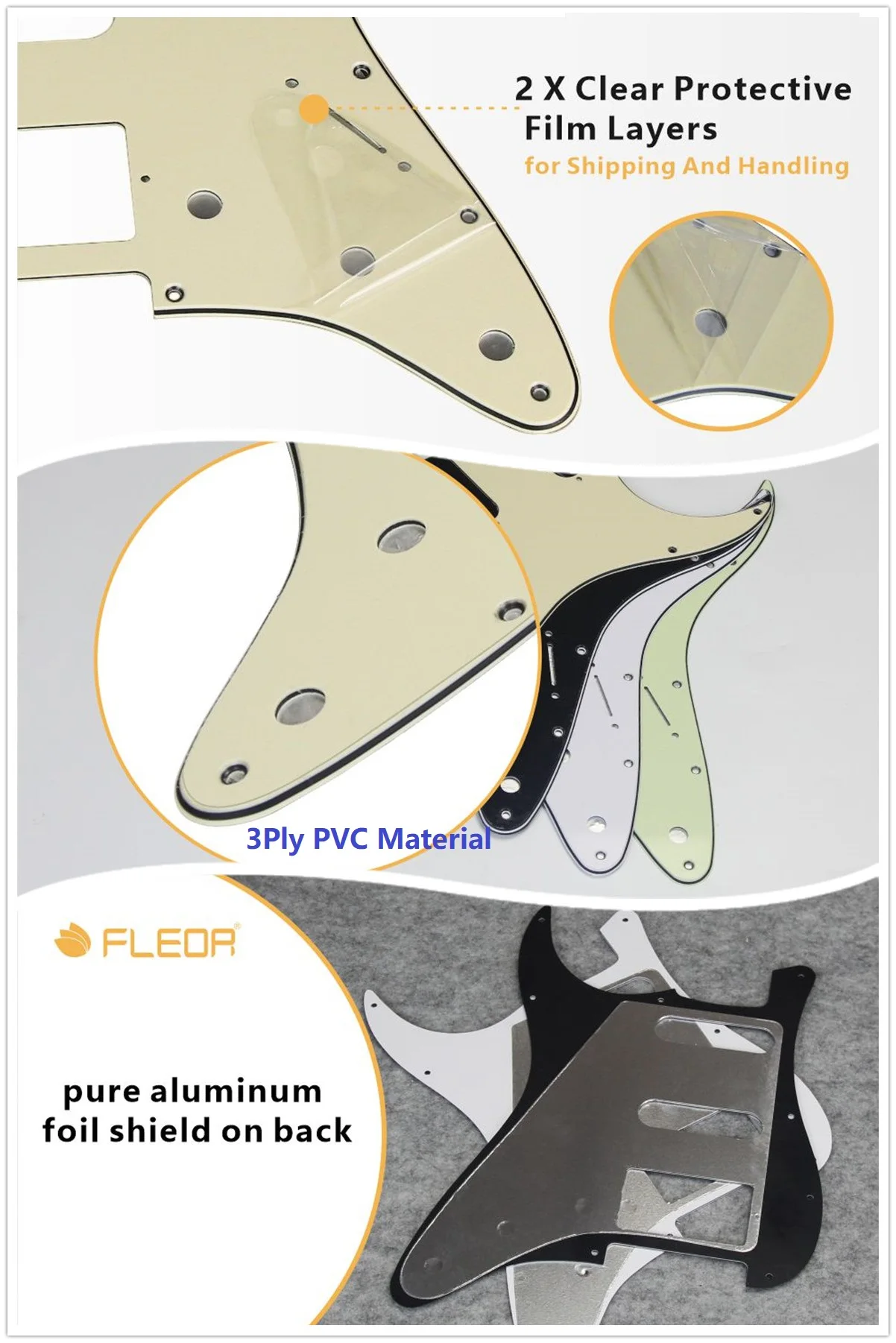 FLEOR 11-Hole HSS Guitar Pickguard 3Ply PVC +Screws for American ST SSH Electric Guitar Parts Scratch Plate Replacement Parts