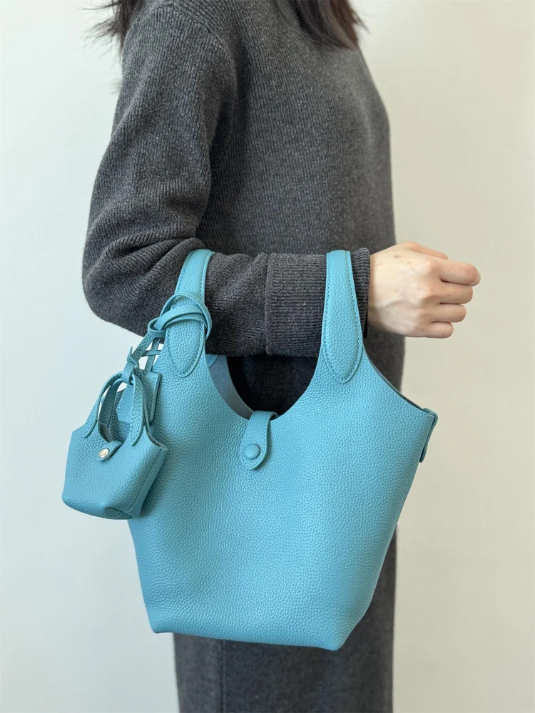 

Treasure Hunt Sle~ High End Must Have! Original Price 600+ Top Layer Cowhide Vegetable Basket Bag Genuine Leather Women's S...