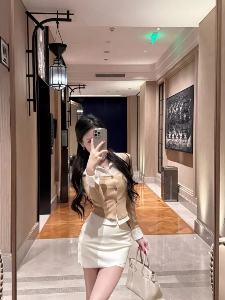 

High Waist Asymmetrical Ne Two-Piece Set Women's Slim Fit Faion Ensemble Korean Sle Long Sve Autumn Collection