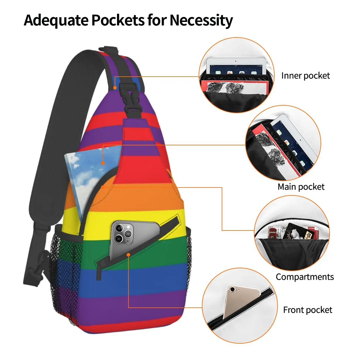 LGBT Arco-íris Crossbody Sling Bag Cool Peito Bag Gay Lésbicas Lgbt Sexual Ombro Mochila Mochila Viagem Caminhadas Ciclismo Satchel