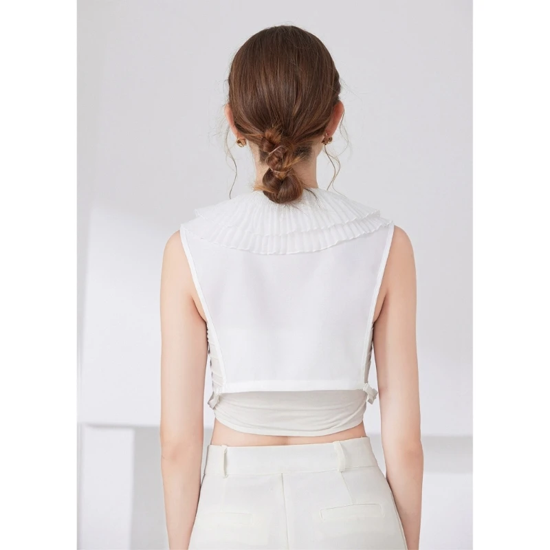 Half Shirt Designed False Collar Double Layer Trim Detachable Neckline for Women