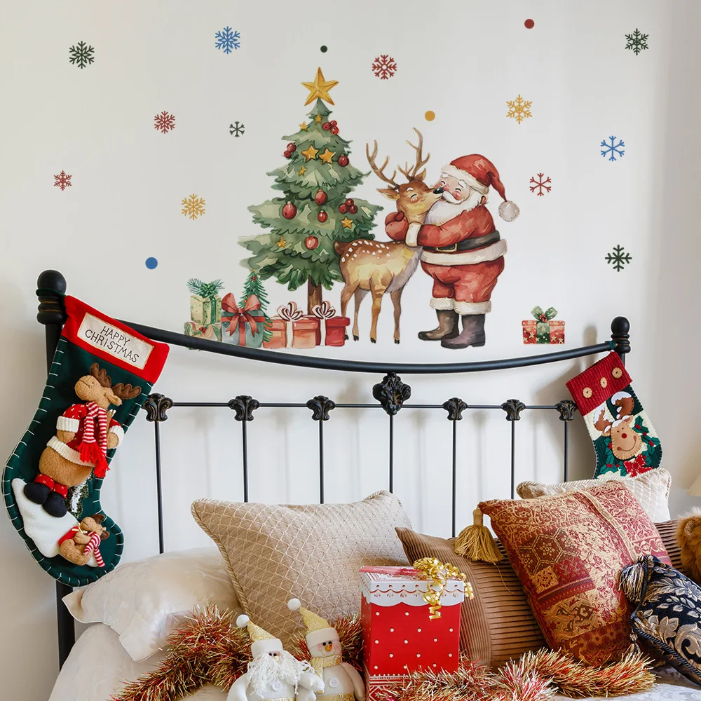 Santa Claus Christmas tree elk bedroom living room porch home decoration beautification wall stickers self-adhesive selling