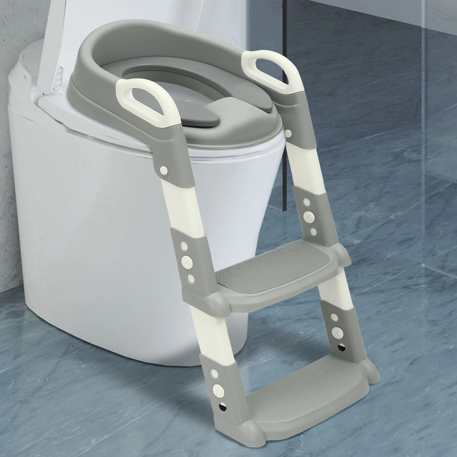 Siège de toilette pour enfant avec escalier - 6 niveaux de hauteur réglables, design antidérapant et