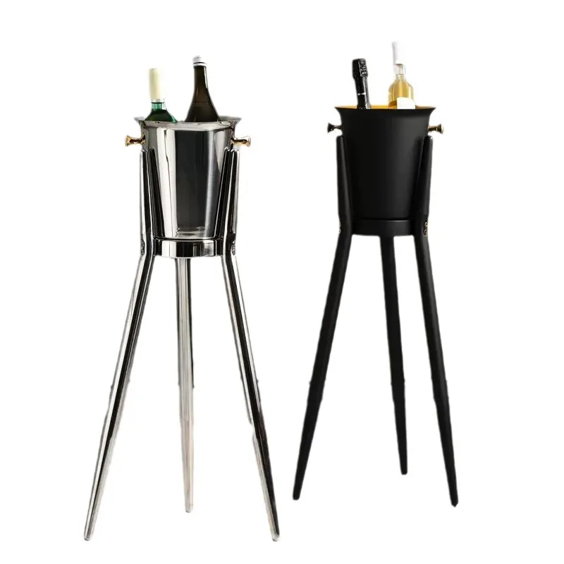 European champagne bucket rack stainless steel KTV bar ice bucket household continuous rack ice bucket with tripod luxury red