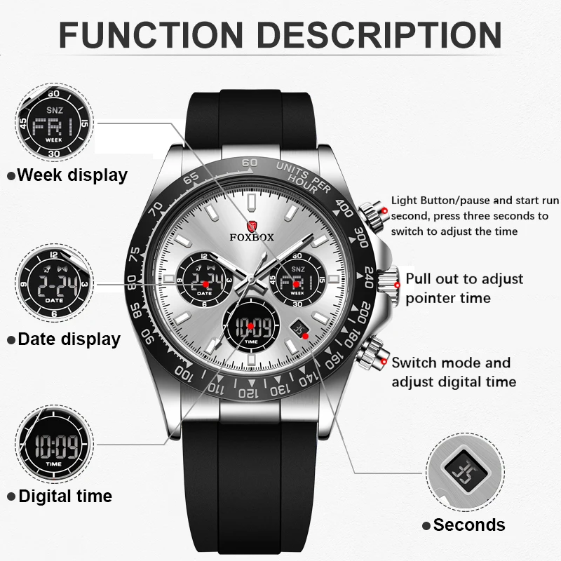 LIGE Fashion Men\'s Quartz Wristwatches FOXBOX Brand Luxury Military Digital Watch For Men Waterproof Chronograph Montre Homme