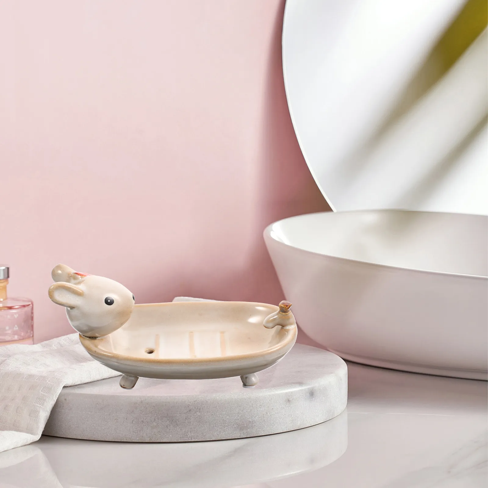 

Ceramic Soap Dish Cartoon Rabbit Design Decorative Soap Holder for Bathroom Sink Shower Tray Key Storage Holder