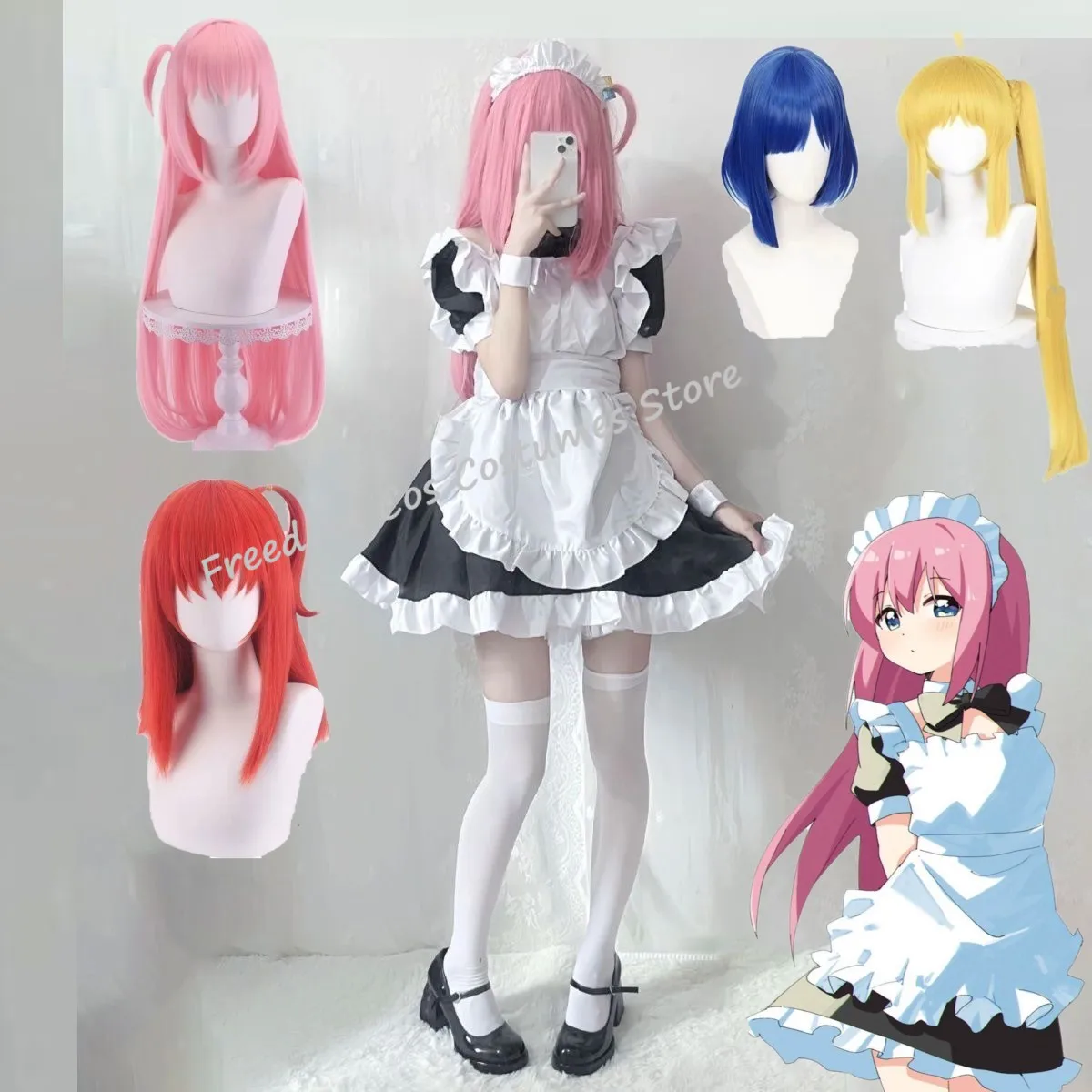 

Gotou Hitori Cosplay Anime Bocchi The Rock Gotou Hitori Cosplay Costume Girl Sexy Maid Uniform Dress Wig Women Halloween Suit