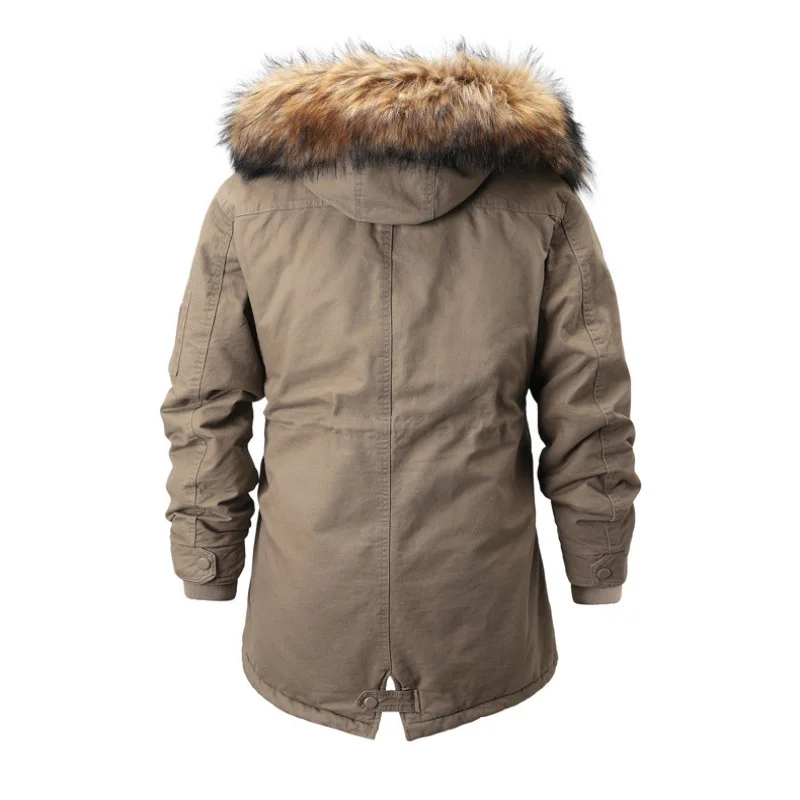 cotton-padded jacket with cashmere cotton-padded coat in men's long thicker winter multi-pocket cotton-padded Coat to keep warm