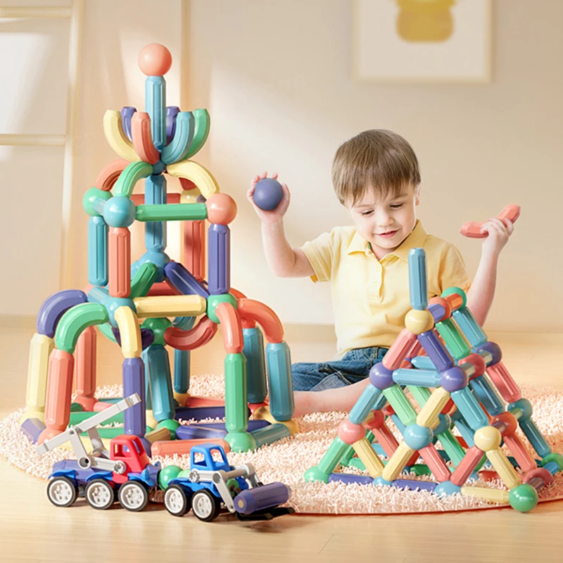 Bloques de construcción magnéticos Montessori para niño y niña, palo magnético, juguete de construcción, juguetes educativos, regalo de Navidad