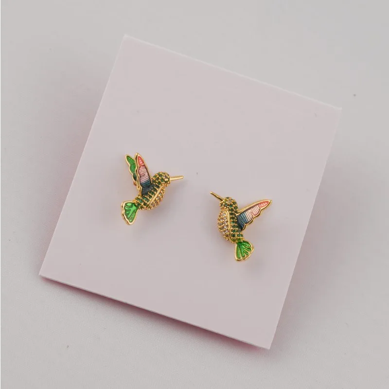 Jewelry Cute Pastoral Jewelry Little Hummingbird Copper Electroplating Earrings Earrings Earrings image 3