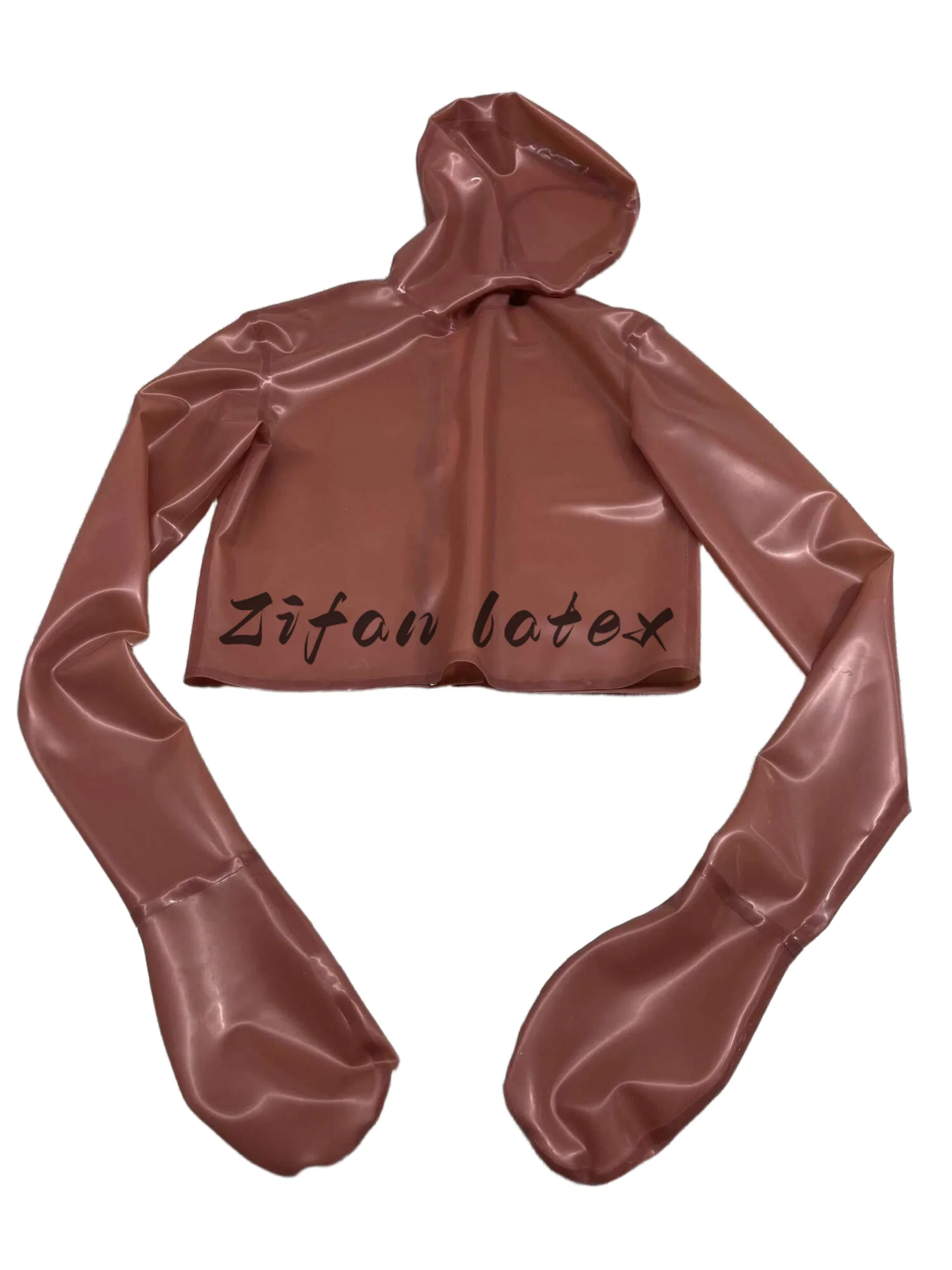 Men's Transparent brown Latex Top/rubber Shirt with Mask and Mittens