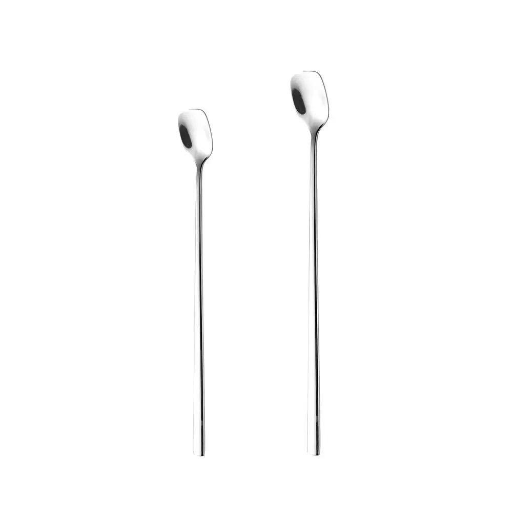 Long Handle Stainless Steel Mixing Spoon with Square Head for Stirring Thick Liquids Ice Honey Milk Tea Coffee and Cocktails