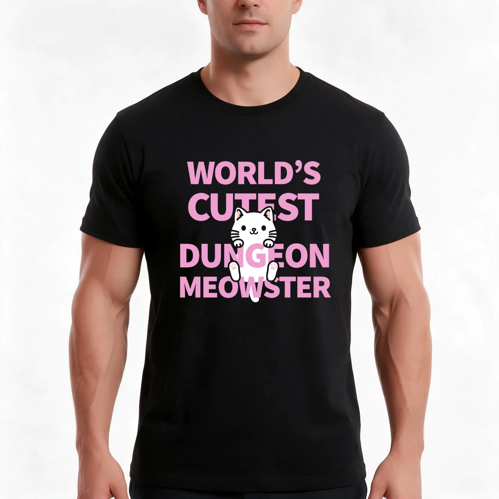 World's Cutest Dungeon Meowster T-Shirt, Summer Casual Cotton Tee, Oversized Streetwear Tops, Vintage Graphic Print, 100% Cotton