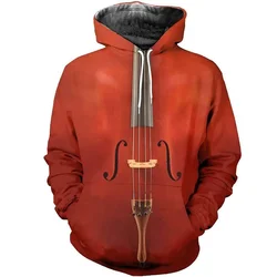 Men's Spring and Autumn Fashion Hoodie Red Cello Art 3D Printed Zipper Hoodie Unisex Harajuku Street Leisure Sweatshirt