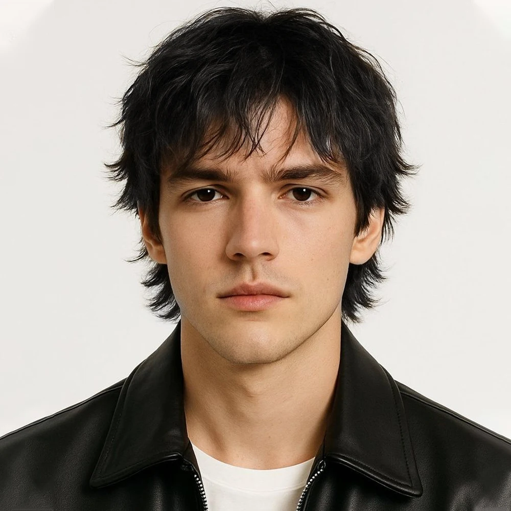 

Мужской короткий парик-пикси с челкой, прямой парик «волчий хвост» из натуральных бразильских волос, машинная работа, шапочка из бразильских волос