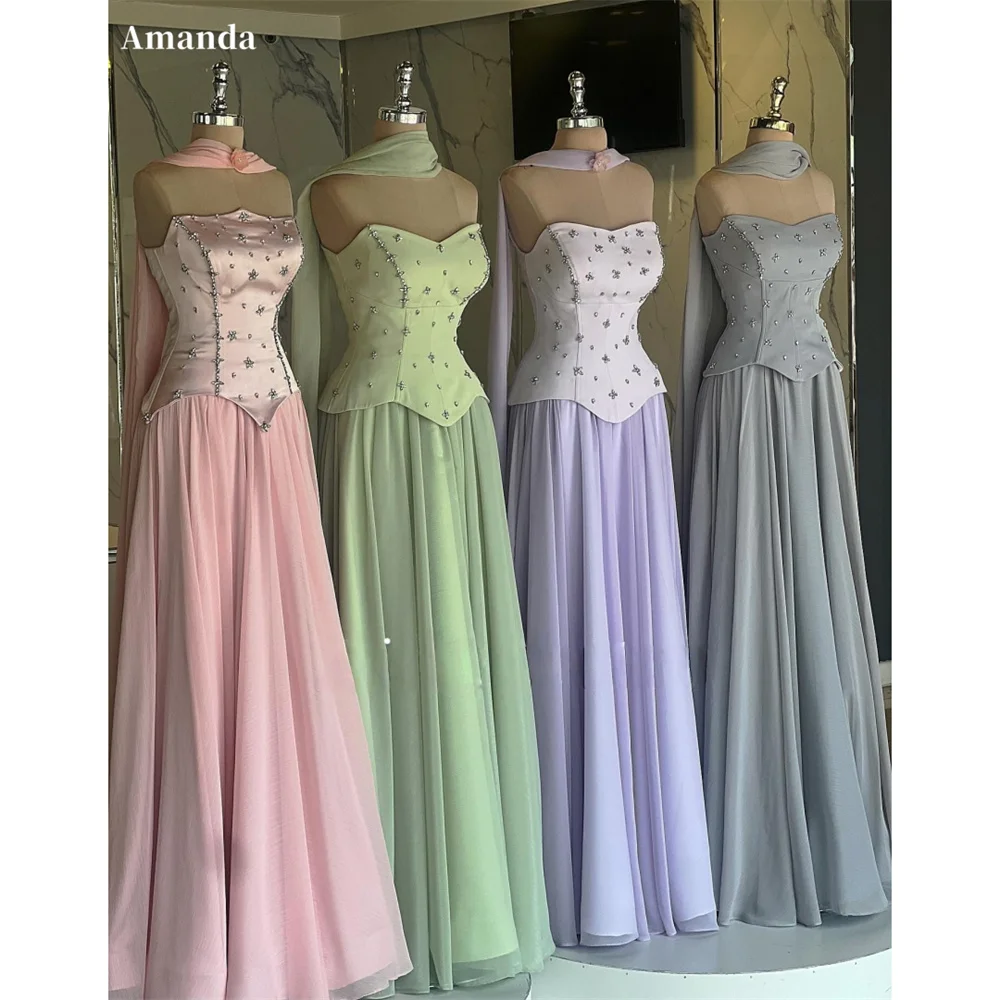 

Amanda Customized Elegant Halter Neck Rhinestones Prom Dresses Draped Sleeveless vestidos de noche Floor-Length Formal Evening