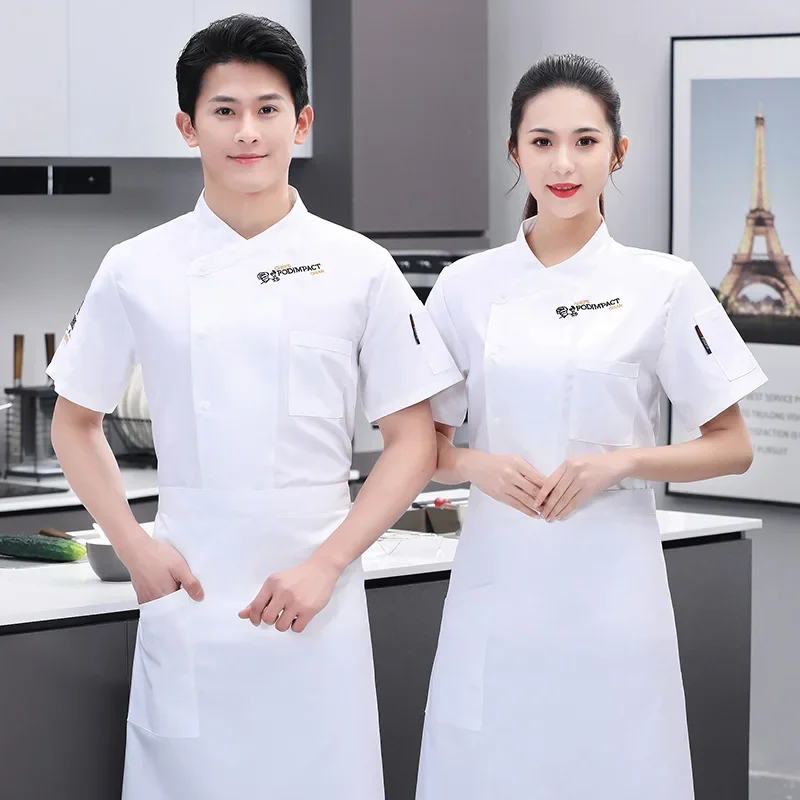 Women Man Restaurant Clothes Unisex Chef Coat Food Service Barista Work Wear Summer Breathable Chef Uniform Kitchen Chef Coat