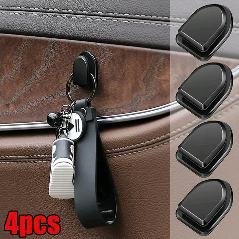 

4Pcs Black Car Seat Back Headrest Hook Adhesive Hidden Hook Hanging Hooks Organizer Hanger Hook Sunglasses Holder Clip Universal